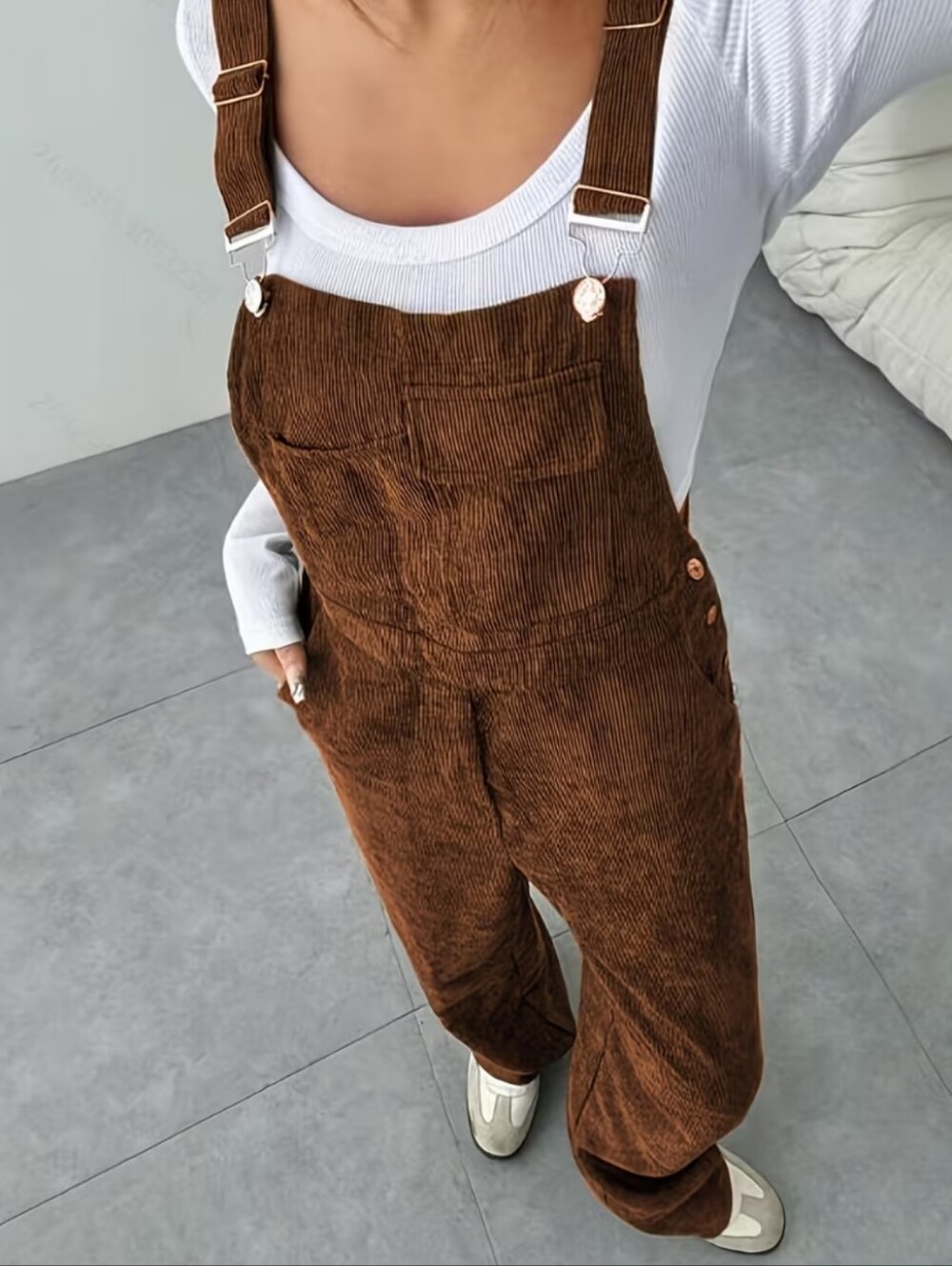 Women's Brown Corduroy Overalls Jeans Bibs